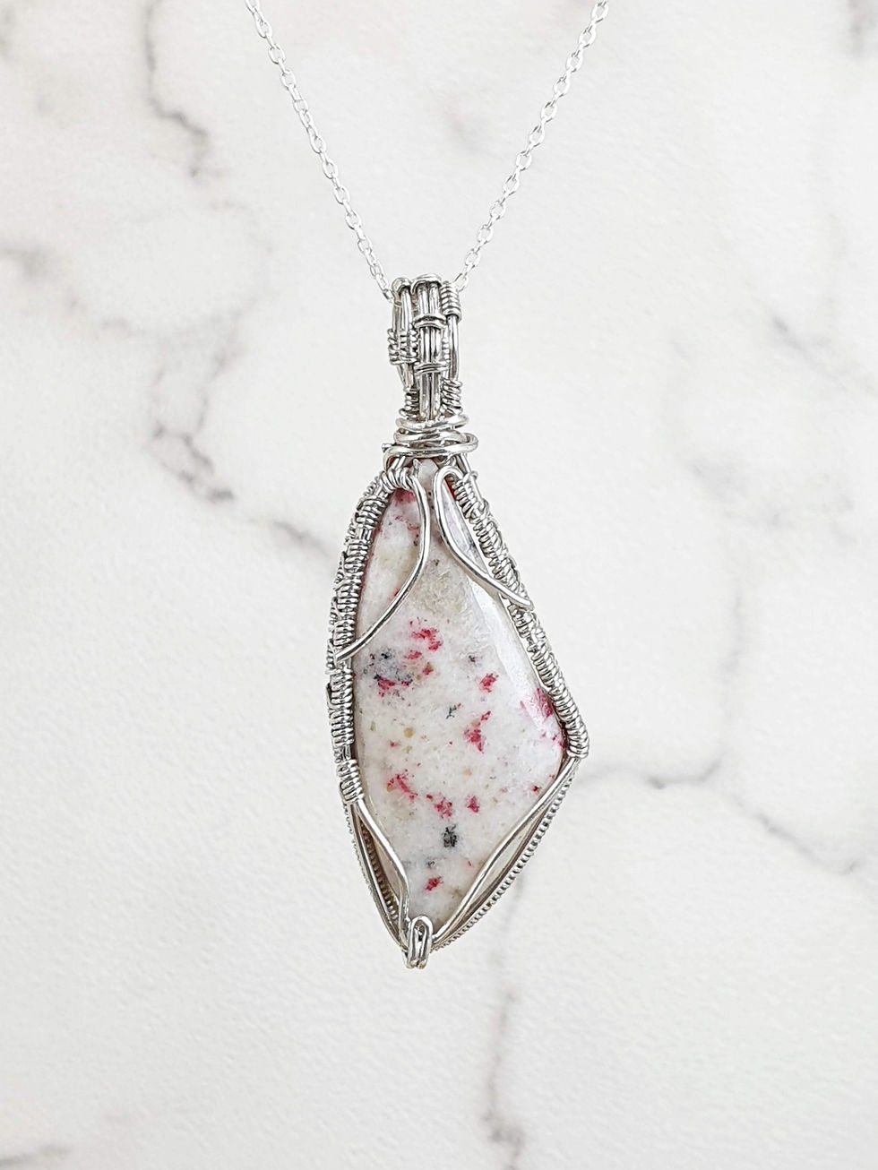Thumbnail: Sterling silver wire wrapped necklace with Cinnabar Jasper | NL779072