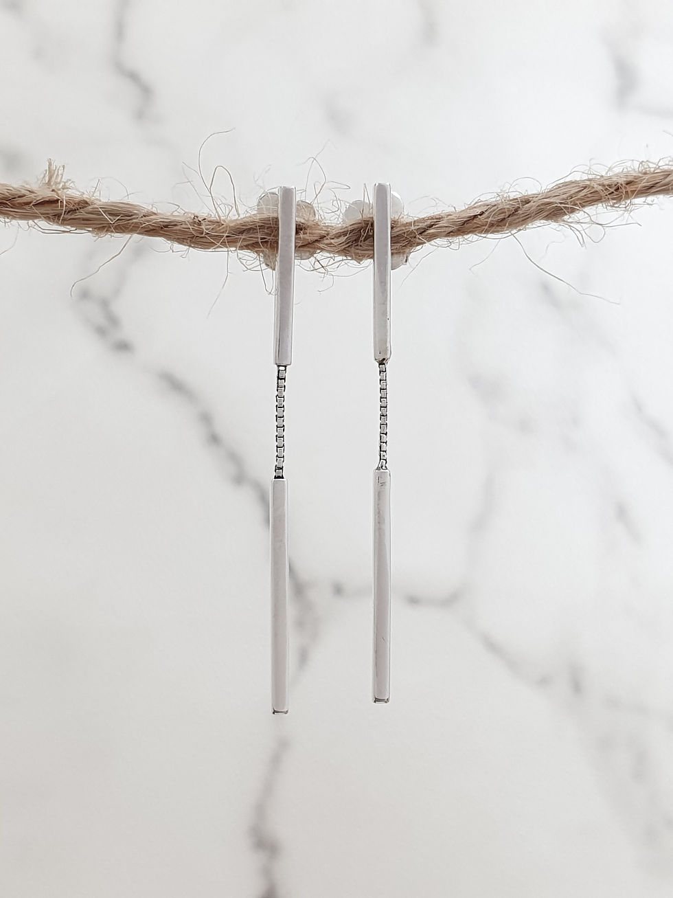 Thumbnail: Sterling silver double bar earring box chain | ER330033