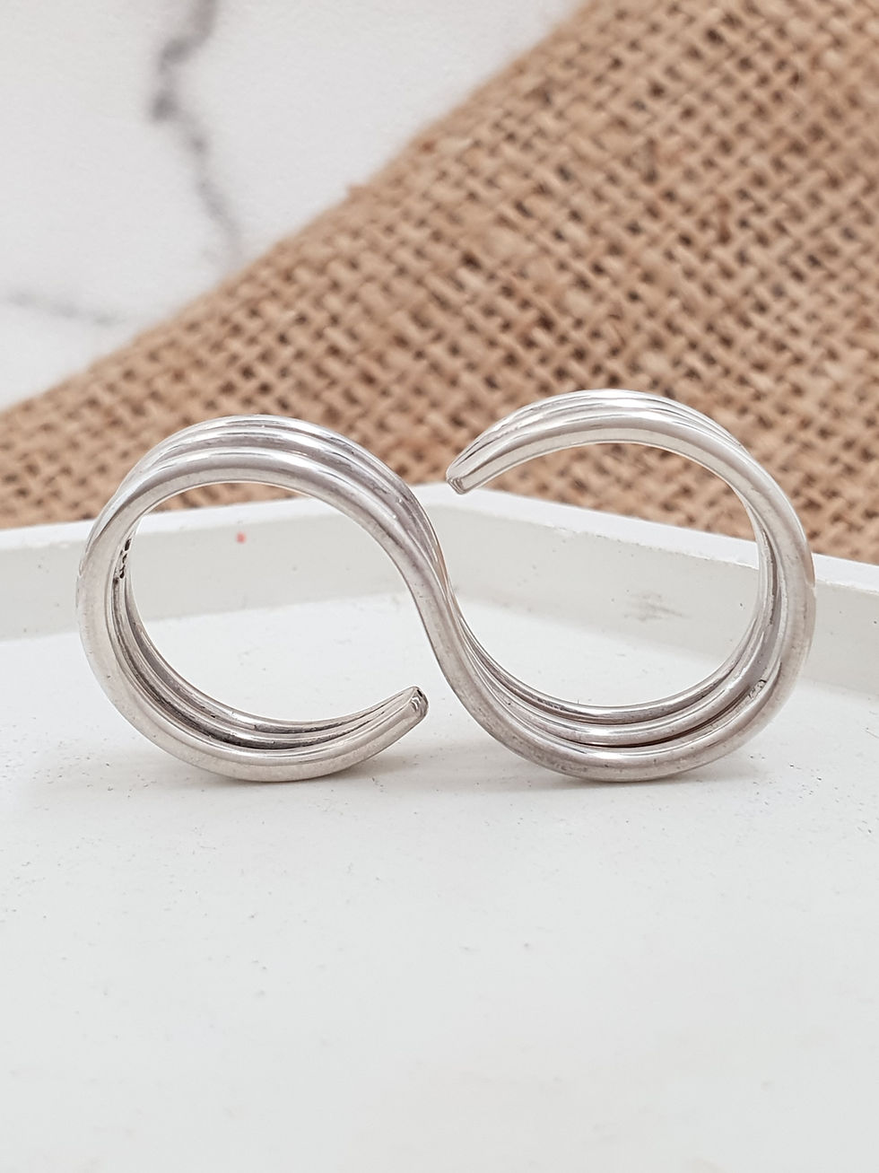 Thumbnail: Sterling silver double rings triple wire | RG667804