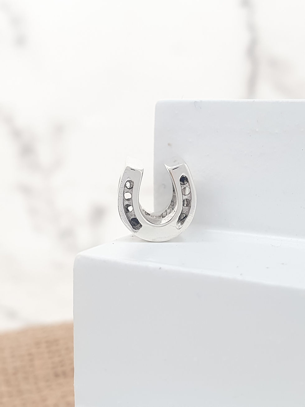 Thumbnail: Sterling silver horseshoe slider spacer 10 x 8 mm with 5 mm hole | SL878879