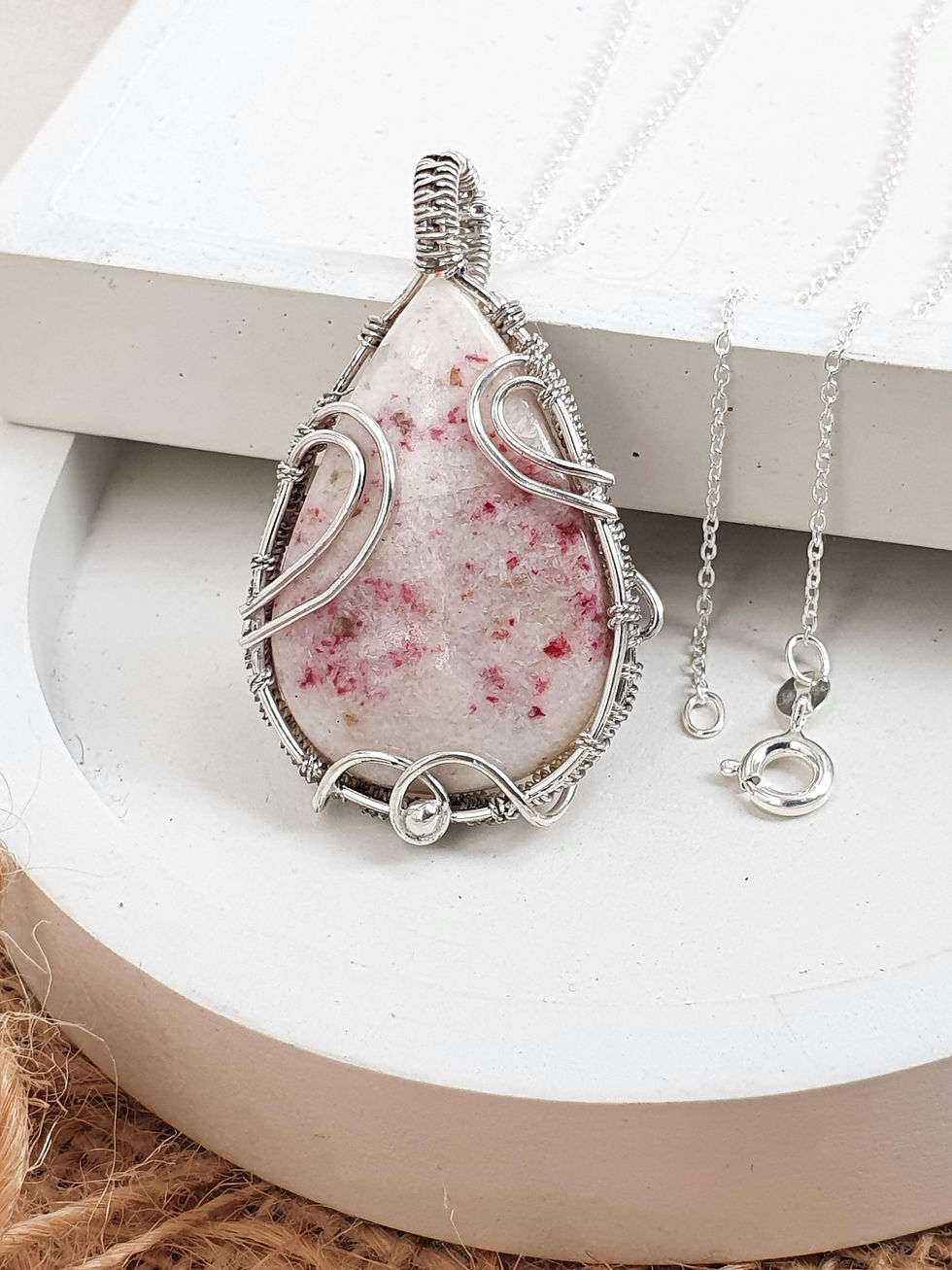 Thumbnail: Sterling silver wire wrapped necklace with Cinnabar Jasper | NL779072