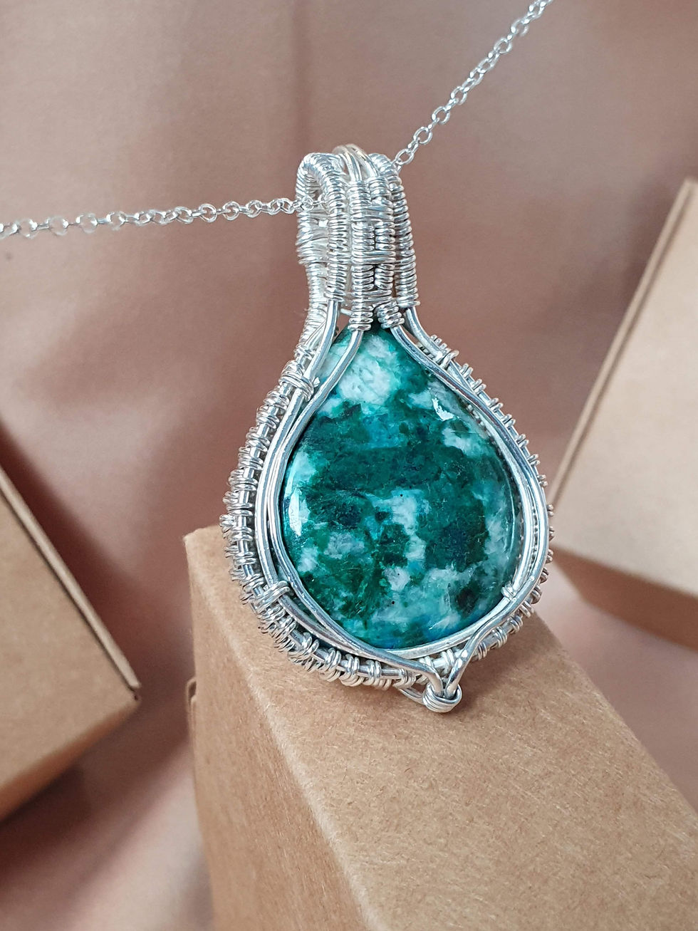 Miniature : Sterling silver wire wrapped necklace with Chrysocolla | NL779076