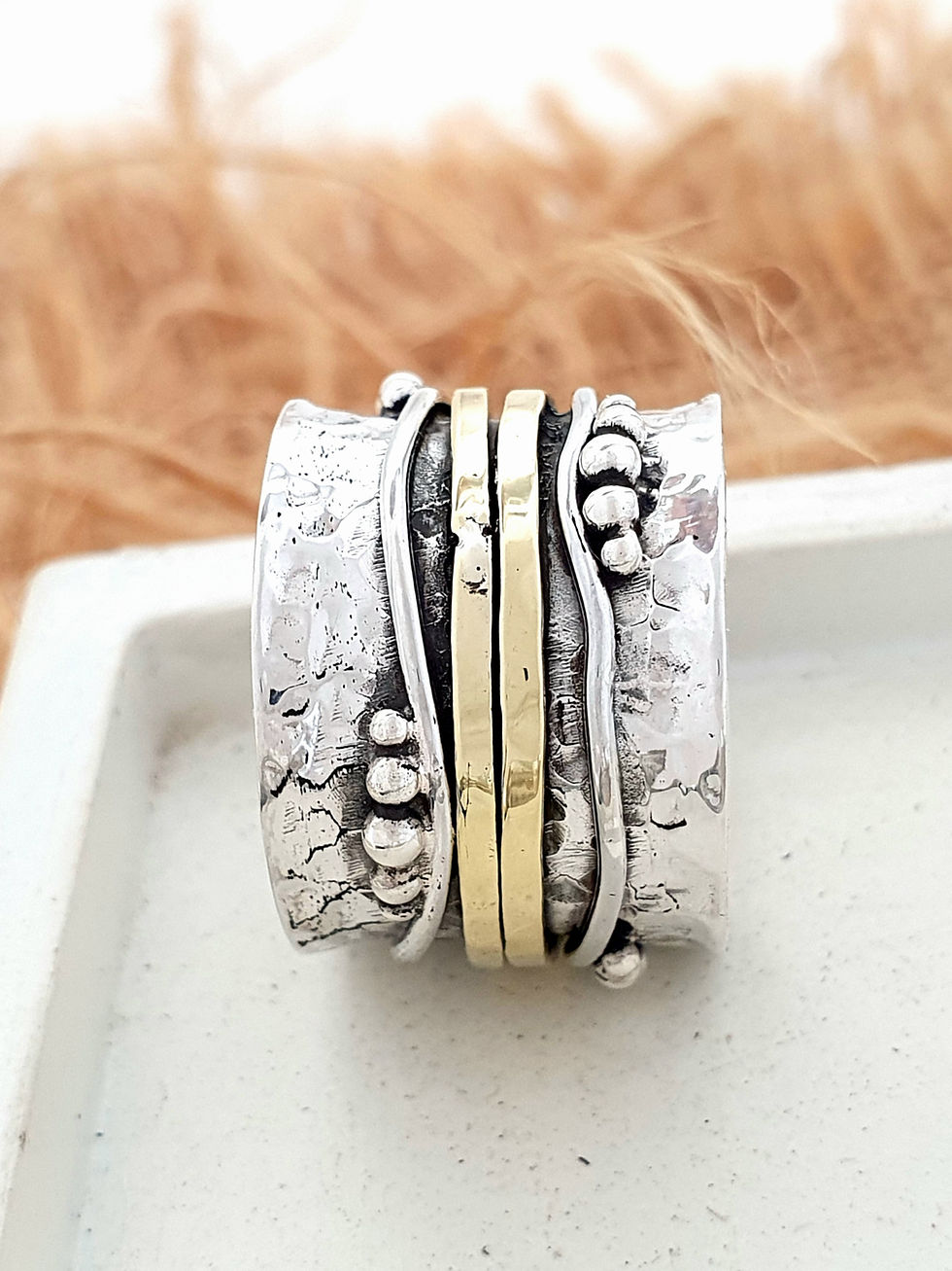 Thumbnail: Sterling silver contemporary ring with silver balls brass wire 2 x 15 | RG887804