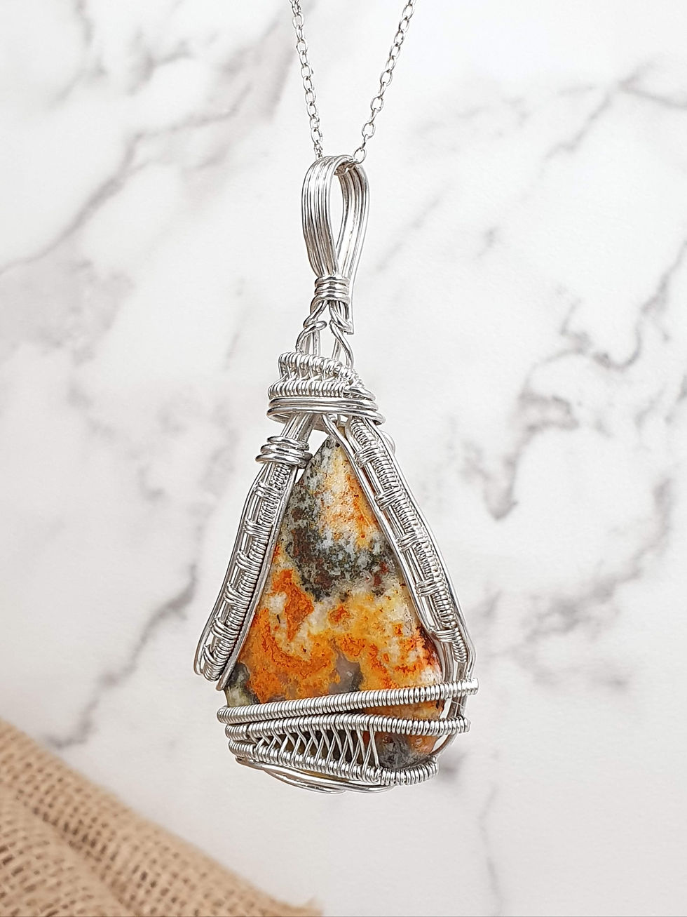 Sterling silver wire wrapped necklace with Beautiful Natural Jasper | NL779068