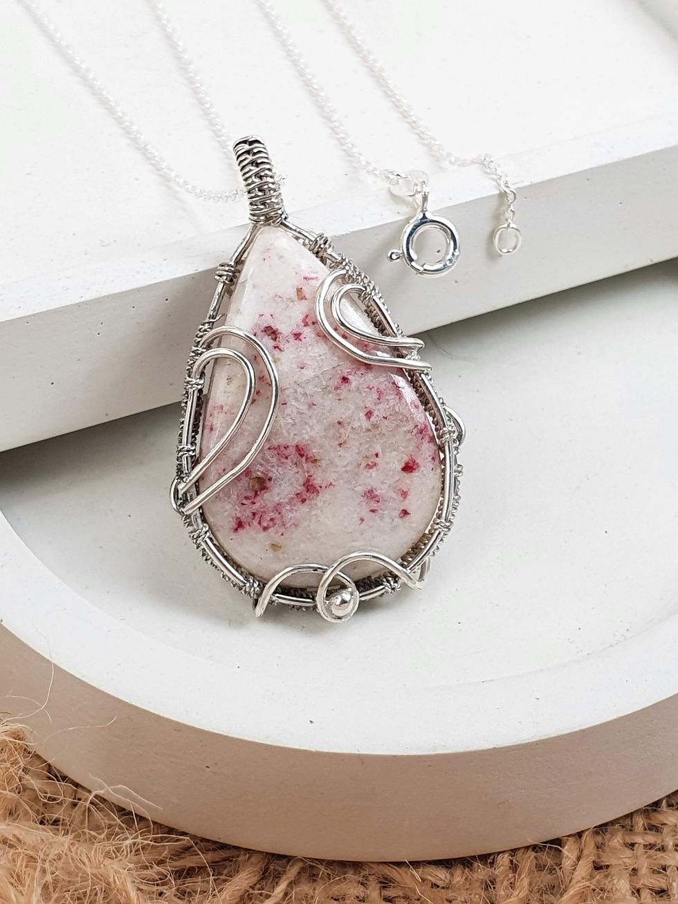 Thumbnail: Sterling silver wire wrapped necklace with Cinnabar Jasper | NL779072