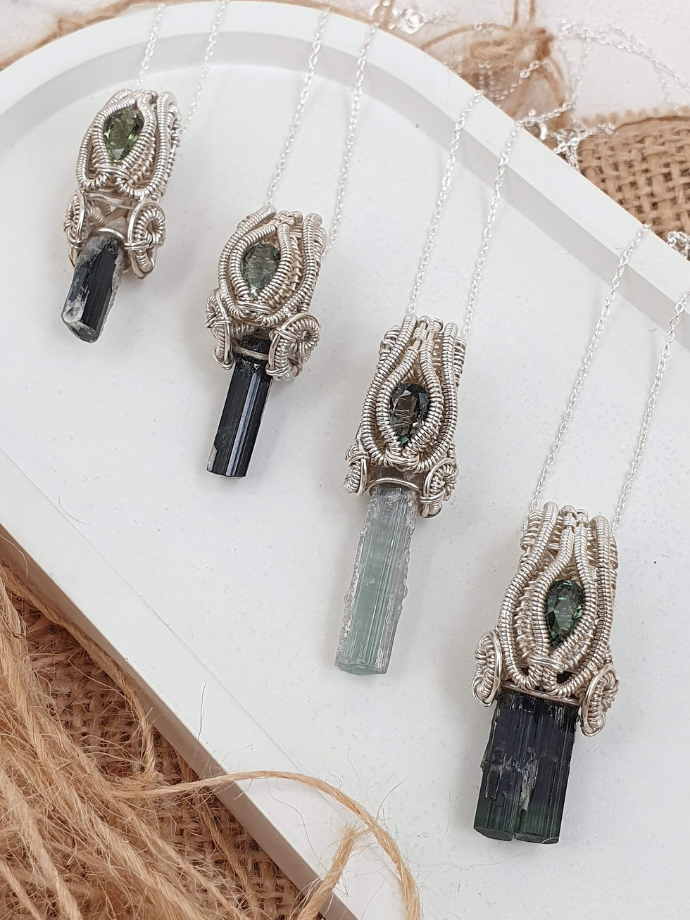 Thumbnail: Sterling silver wire wrapped necklace with Tourmaline Crystal | NL779061
