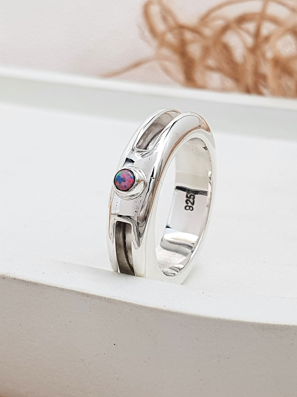 Thumbnail: Sterling silver equestrian ring with Synthetic Opal | RG887843