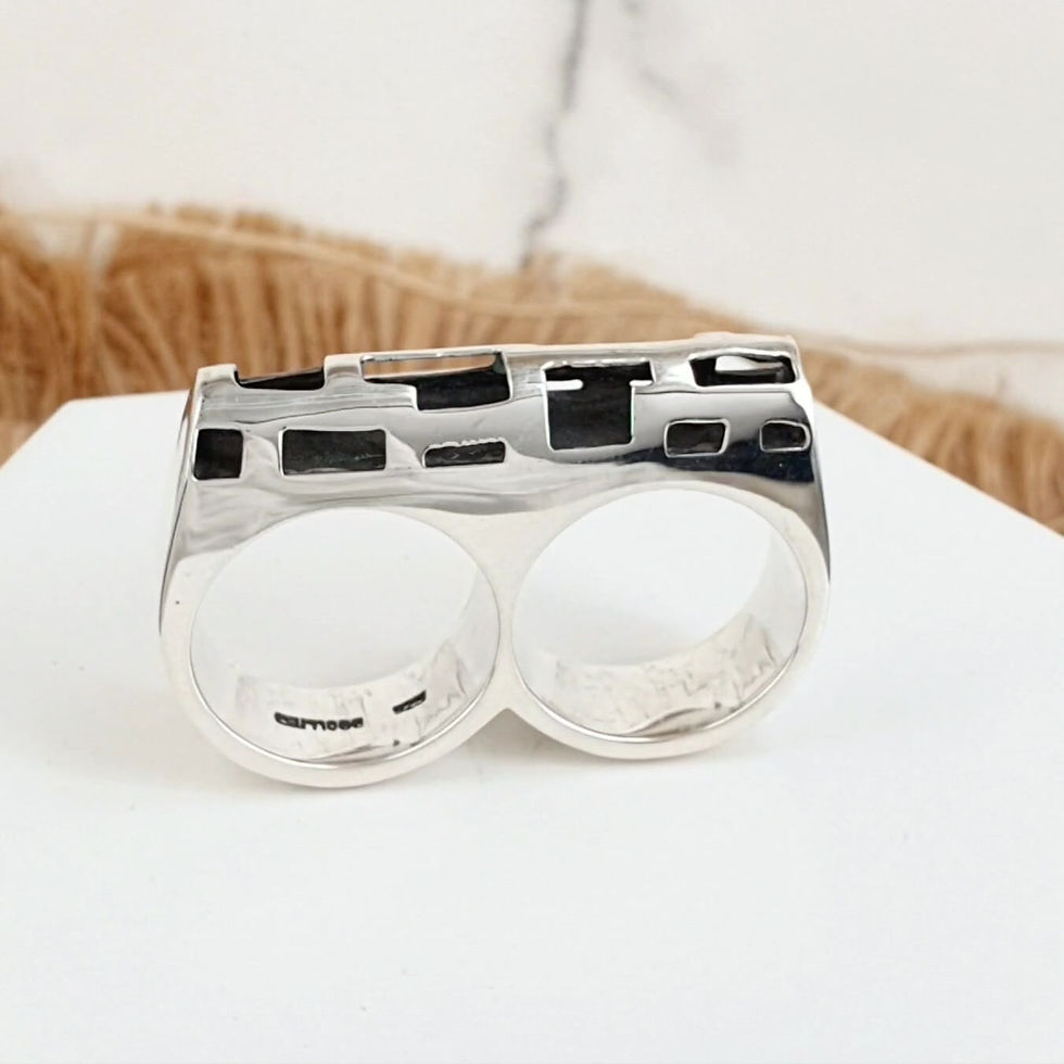 Thumbnail: Sterling silver double finger rings with cutting motif | RG667812