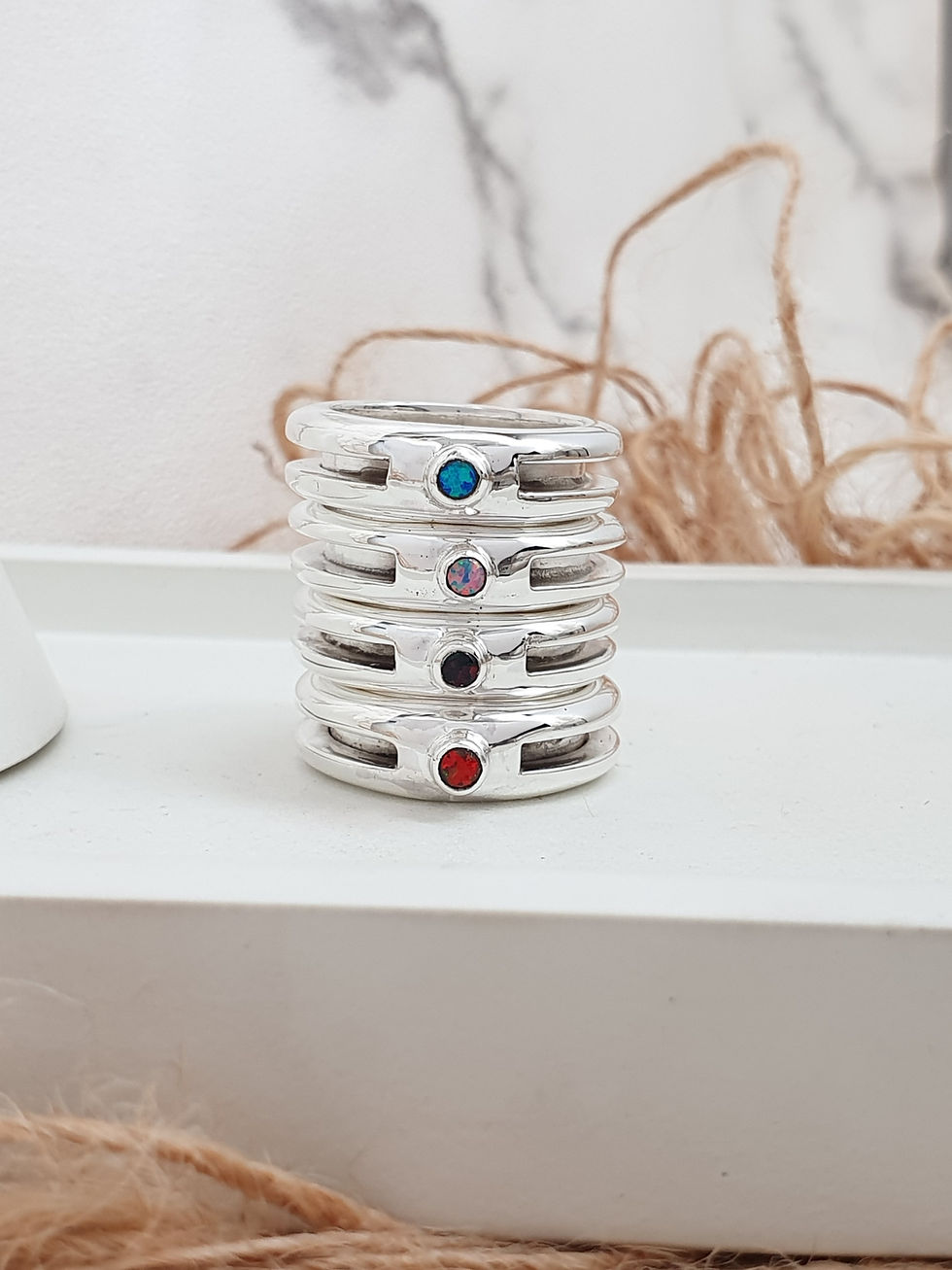 Thumbnail: Sterling silver equestrian ring with Synthetic Opal | RG887843