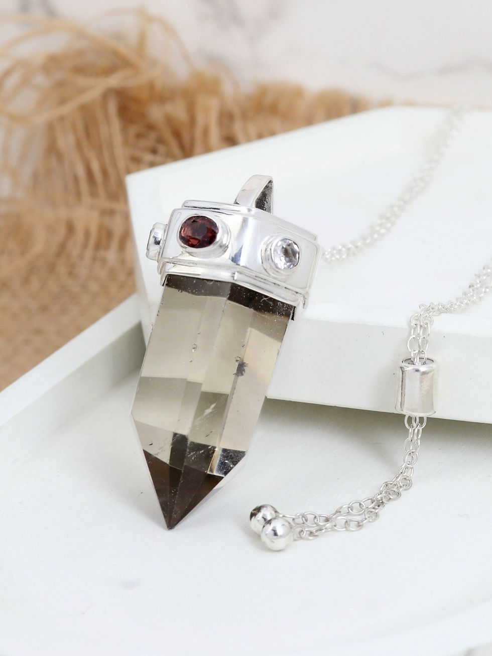 Miniature : Sterling silver necklace with Smoky Quartz and Gemstones | NL779091