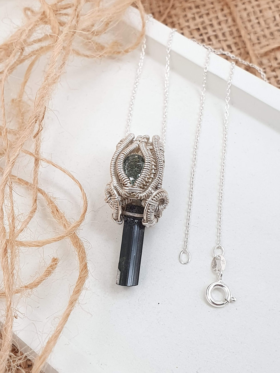 Miniature : Sterling silver wire wrapped necklace with Tourmaline Crystal | NL779061