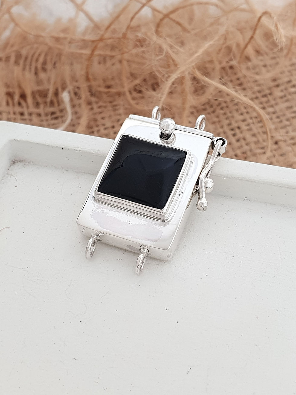 Miniature : Sterling silver tongue clasp 2 strands with Square Onyx | CL228808