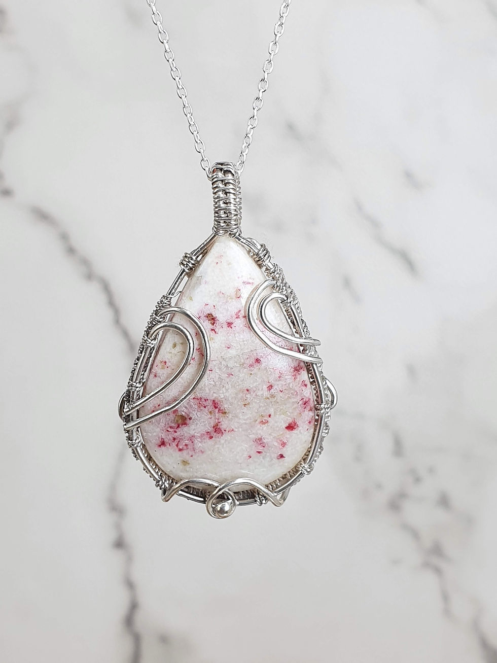 Thumbnail: Sterling silver wire wrapped necklace with Cinnabar Jasper | NL779072
