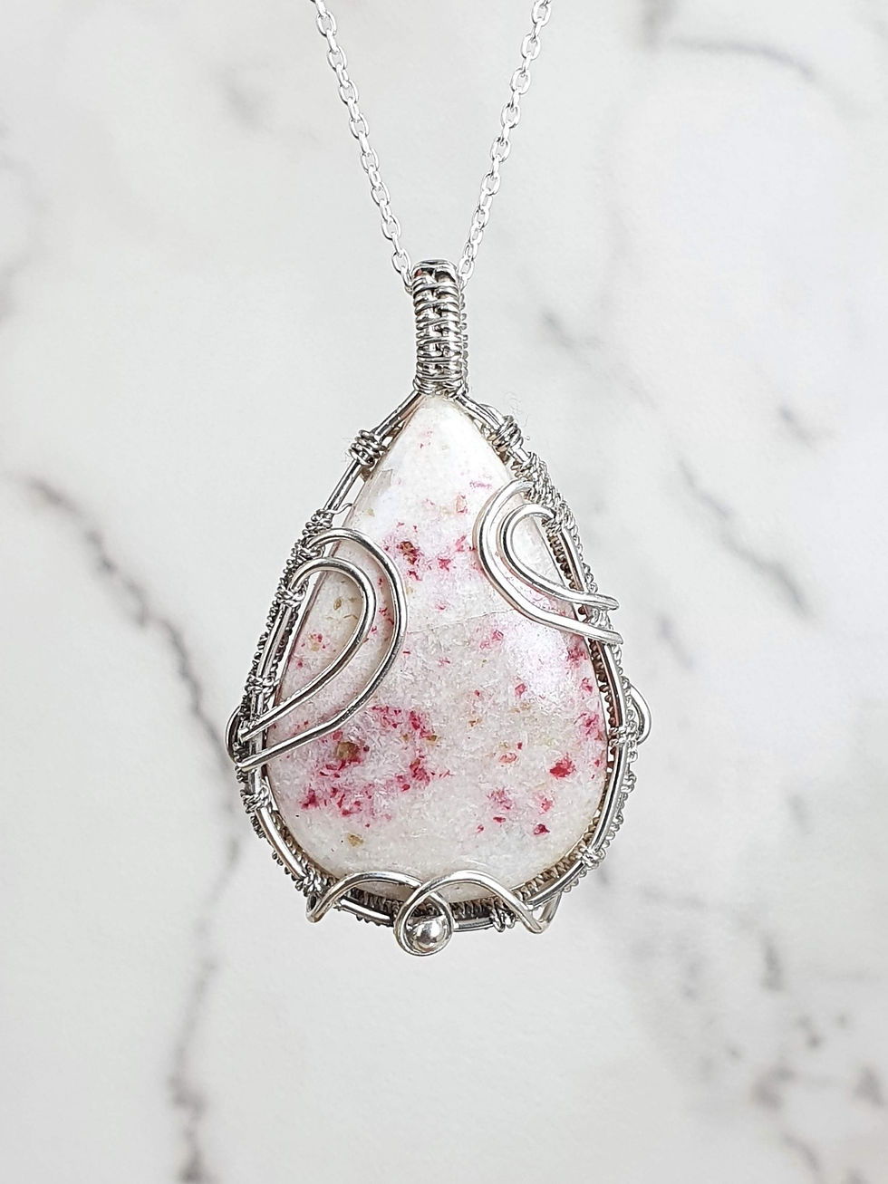 Thumbnail: Sterling silver wire wrapped necklace with Cinnabar Jasper | NL779072
