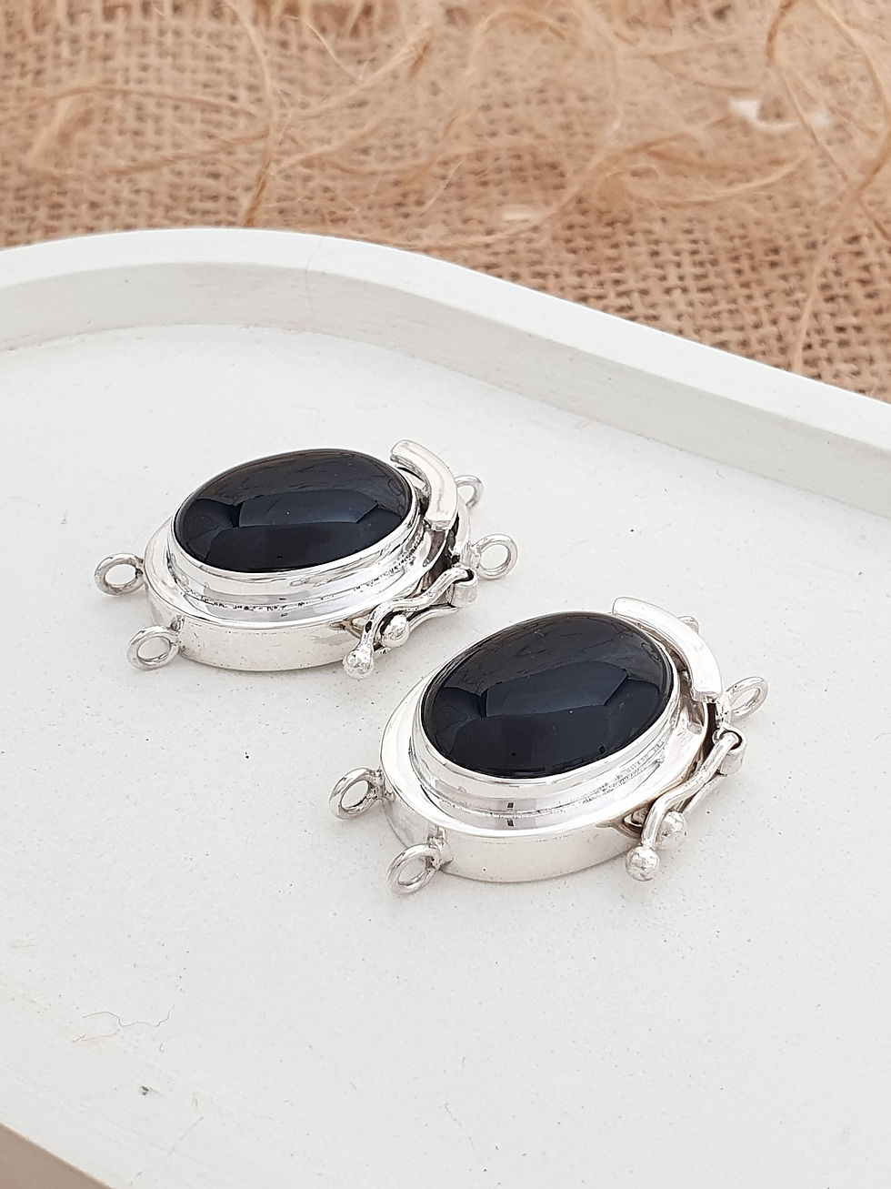 Miniatura: Sterling silver tongue clasp 2 strands with Oval Onyx | CL228809