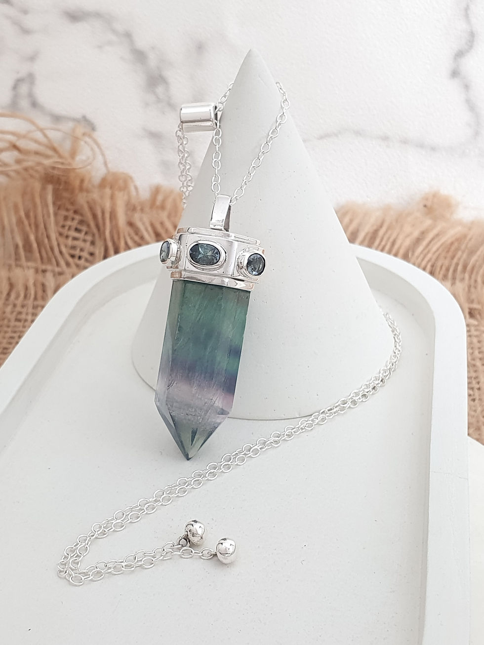 Thumbnail: Sterling silver necklace with Fluorite and Semi Precious Stones | NL779084