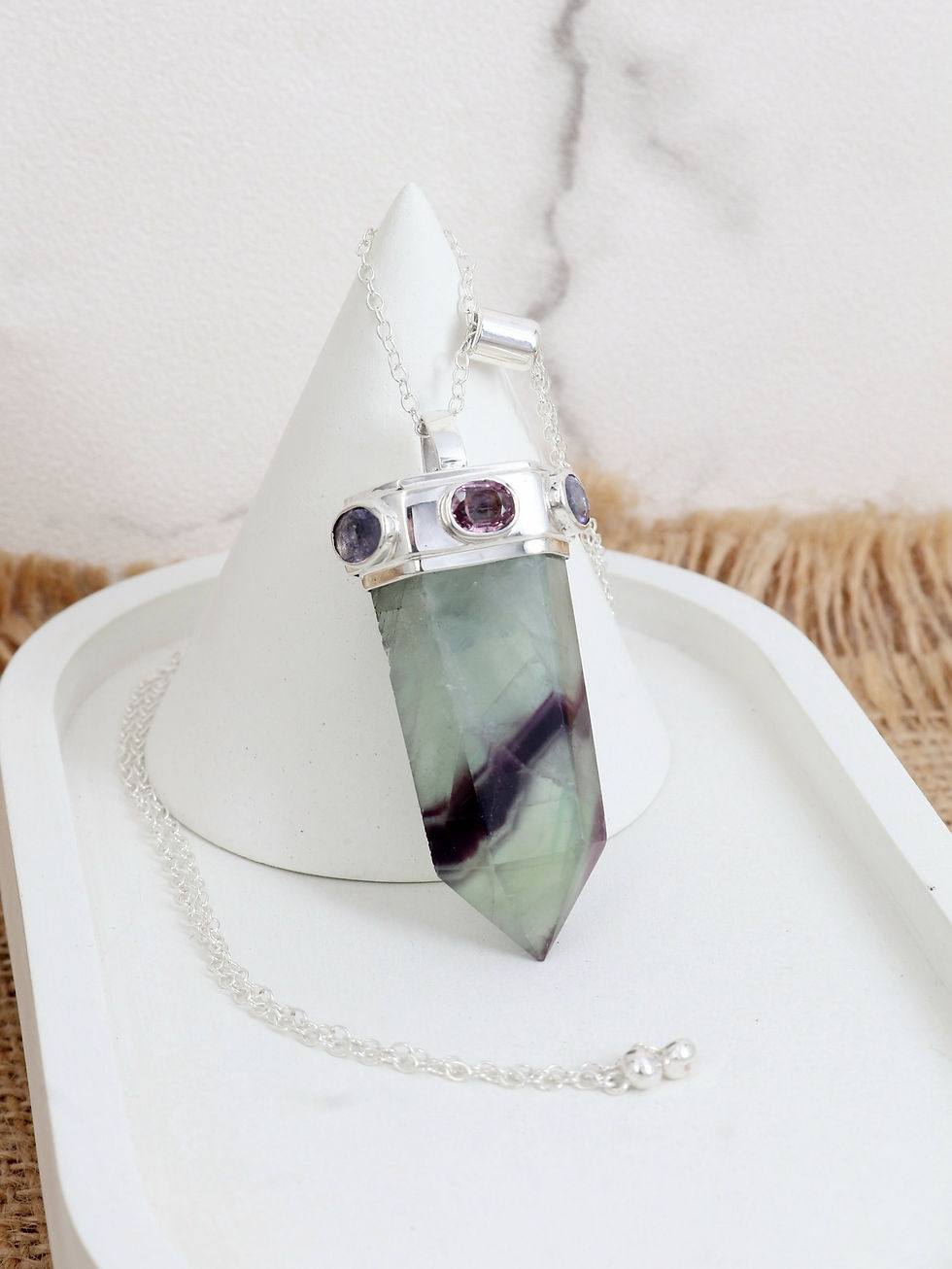 Miniature : Sterling silver necklace with Fluorite and Semi Precious Stones | NL779087