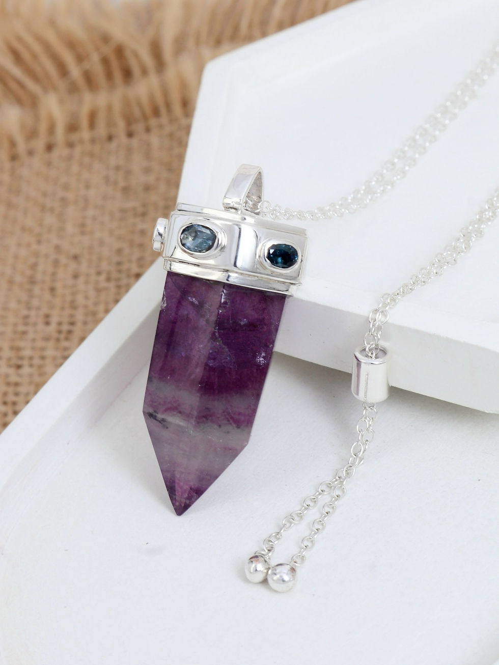 Thumbnail: Sterling silver necklace with Fluorite and Semi Precious Stones | NL779088