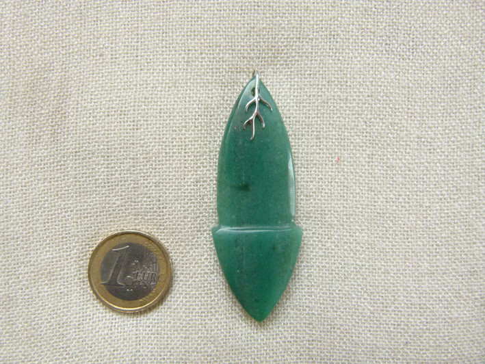 Bijou pierre naturelle pendentif aventurine quartz vert pailleté mica bélière argent 925 artisanal cueilli taillé poli main