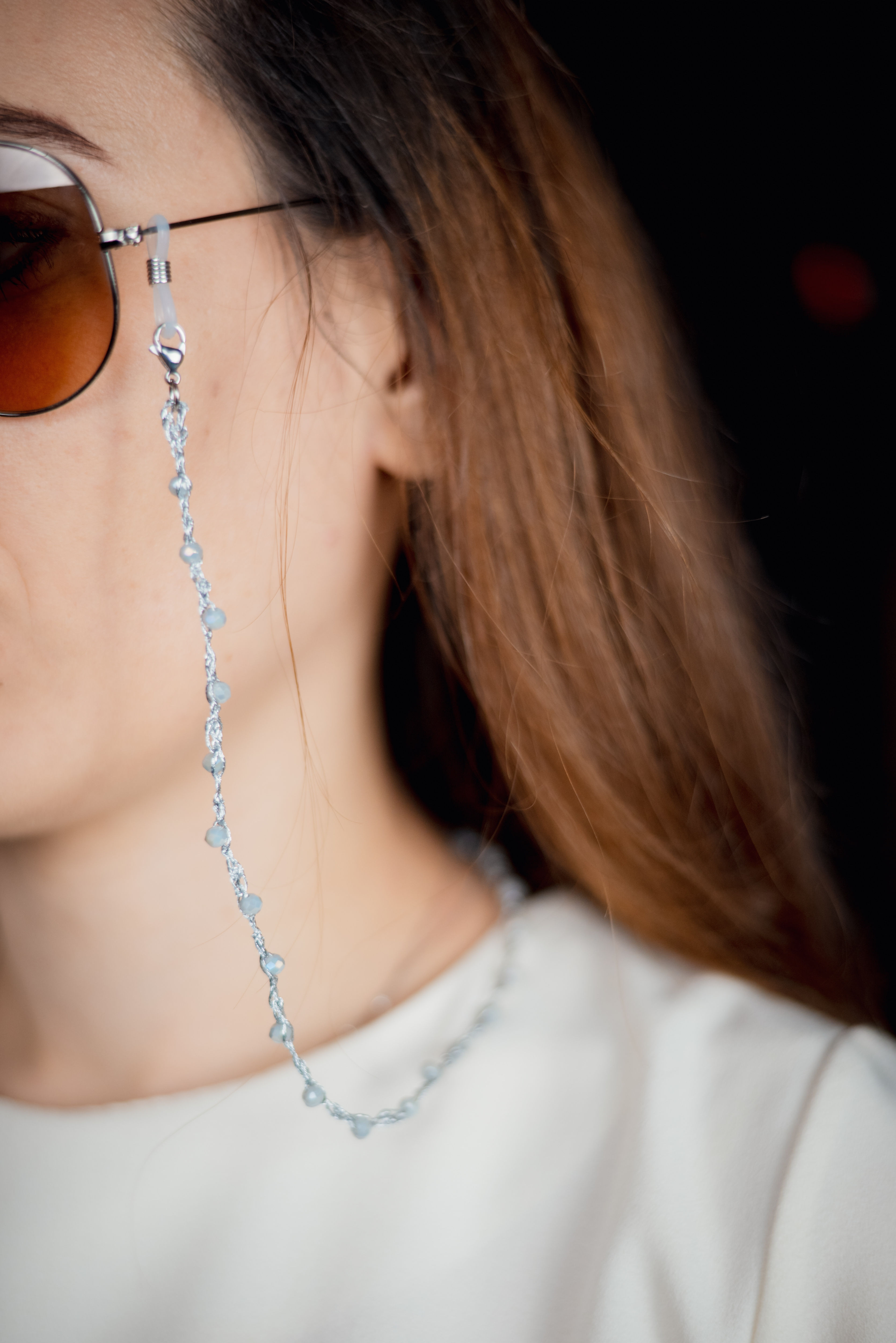 Catenella REA base argento e cristalli grigio perla