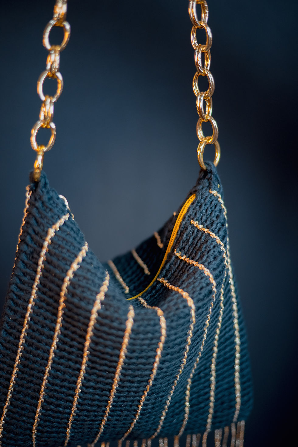 Borsa Persefone in cotone e dettagli lurex dorati vista frontale (dettaglio)