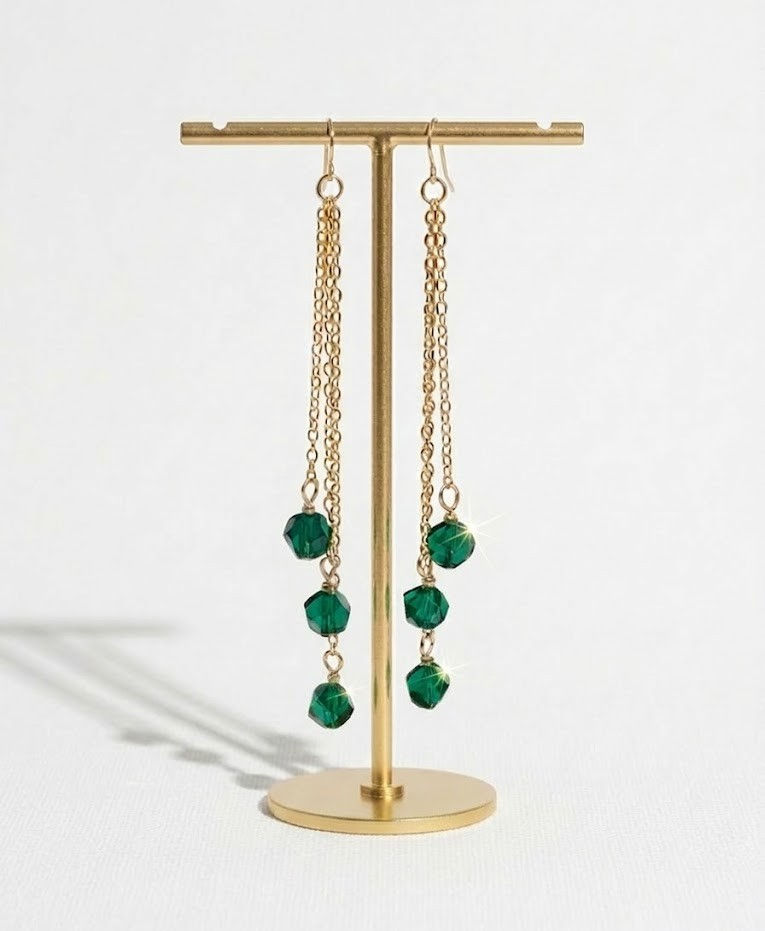 The Heirloom Emerald Series -Three Strand Classic Earrings