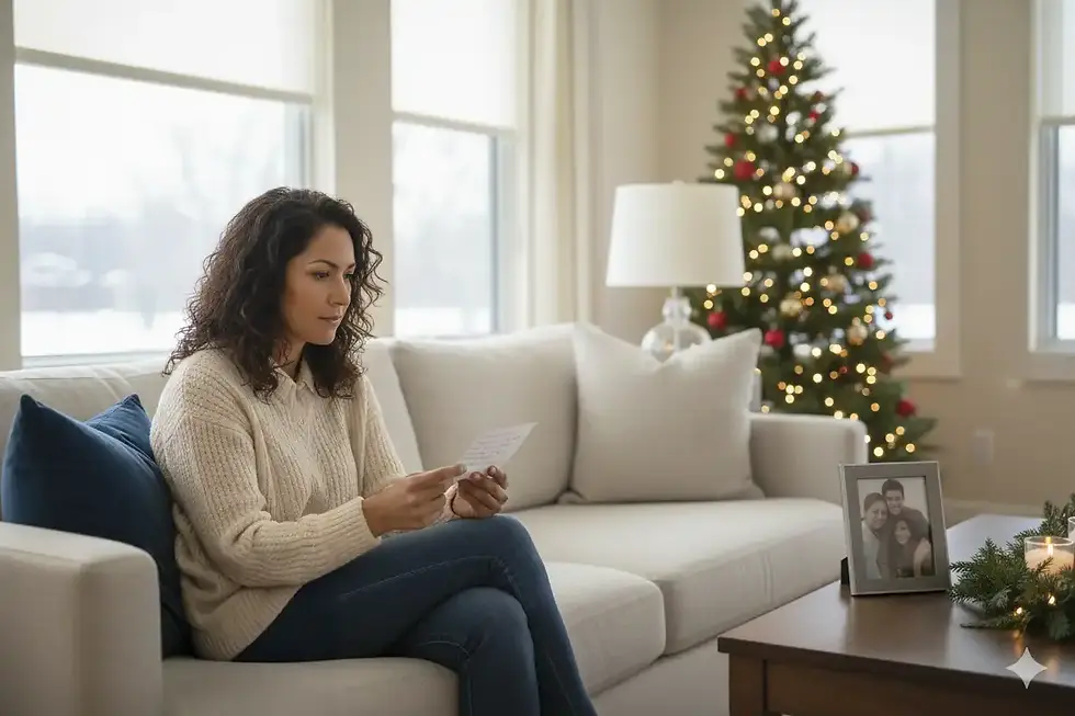 A mom writing a letter to her son in treatment who isn't able to be with them for the holidays