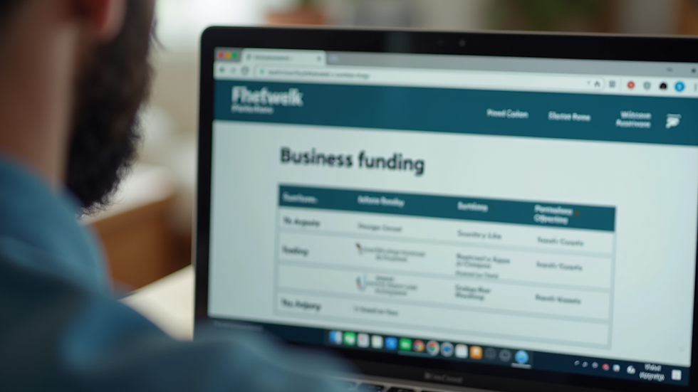 Close-up of a laptop screen showing a business funding application form