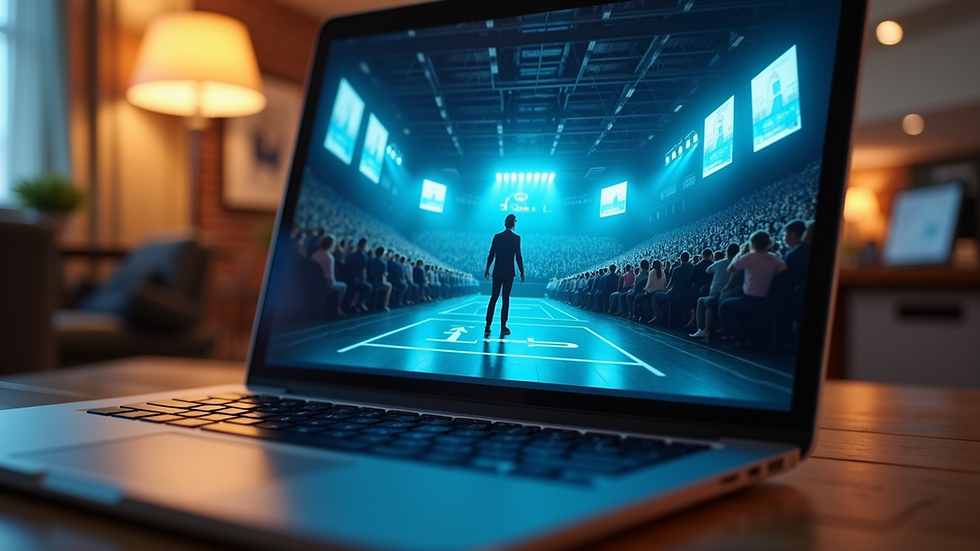 Eye-level view of a laptop screen showing a virtual pitch competition