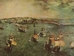 Painting of a naval battle in the Gulf of Naples, circa 1558