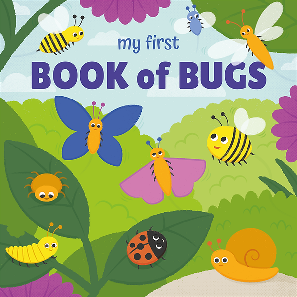 Board book cover with an illustration of plants and insects.