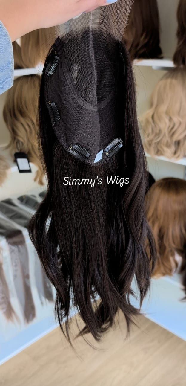 Thumbnail: Dark Brown 17" European Hair Lace Topper  13H- Simmys London