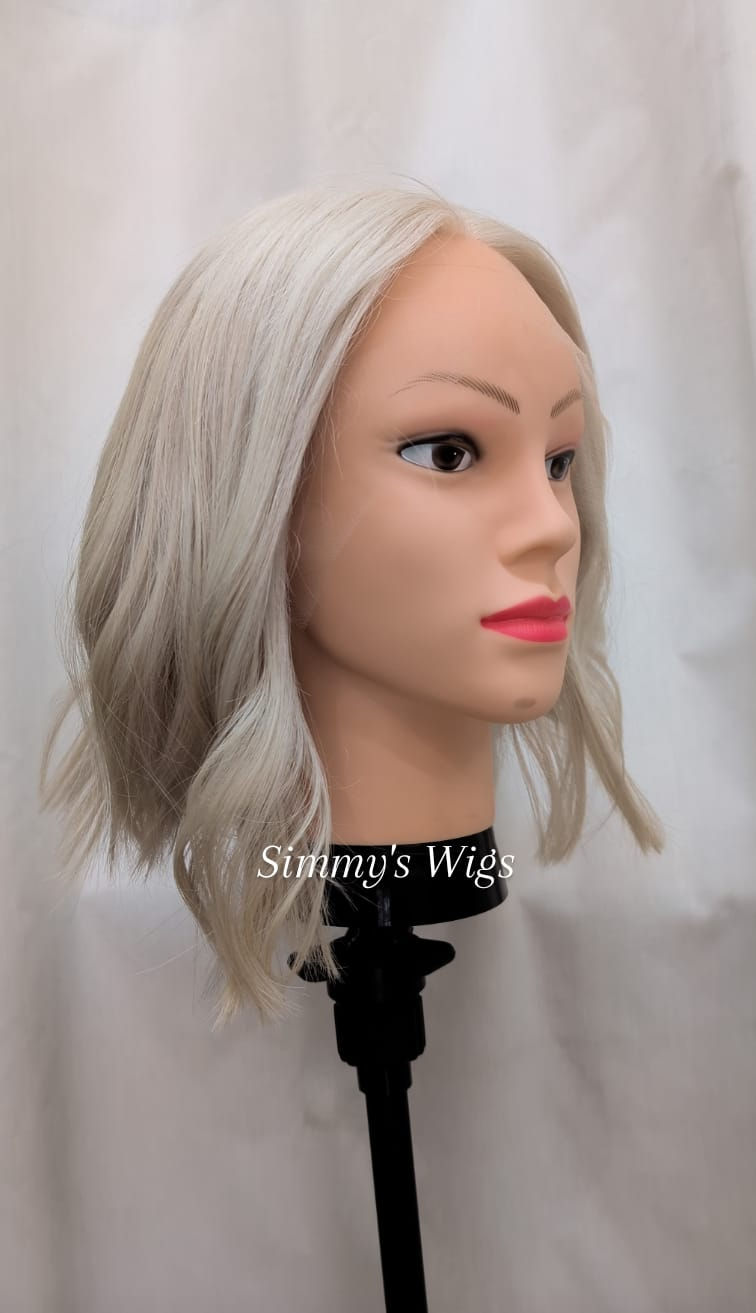 8qt-Exclusive line. 13" Ash Blonde Grey Lace Front Top Wig European Human Hair