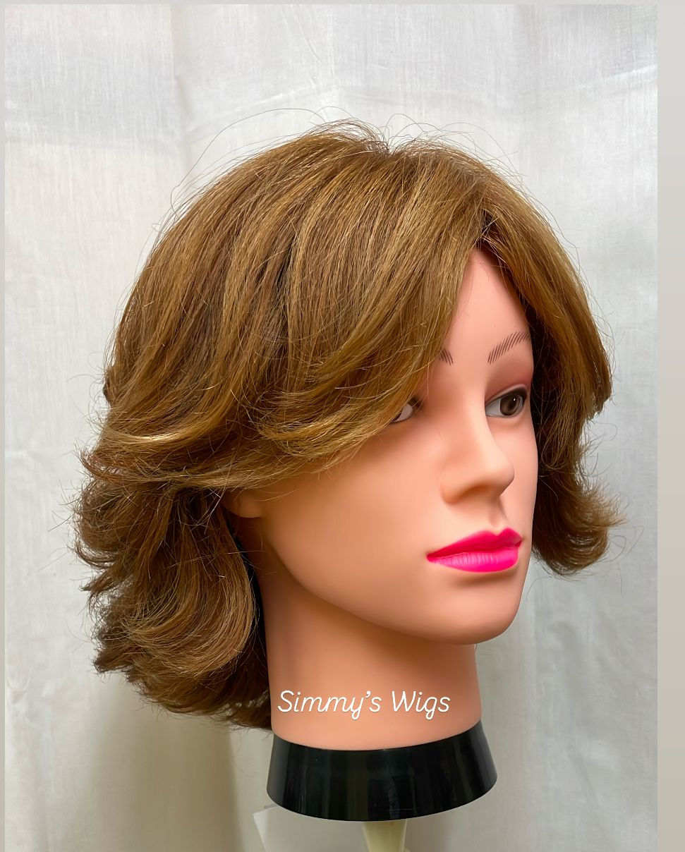 Skin Top European human hair wig with longer side fringe