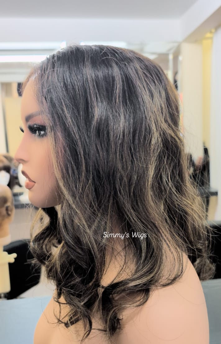 Thumbnail: Brown Blonde Highlights 19" European Human Hair Lace Topper  13F- Simmys London