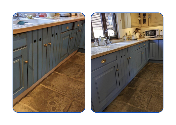 Before and after kitchen cupboard painting project in Surrey