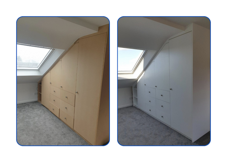 Built-in bedroom wardrobe repaint from wood finish to white