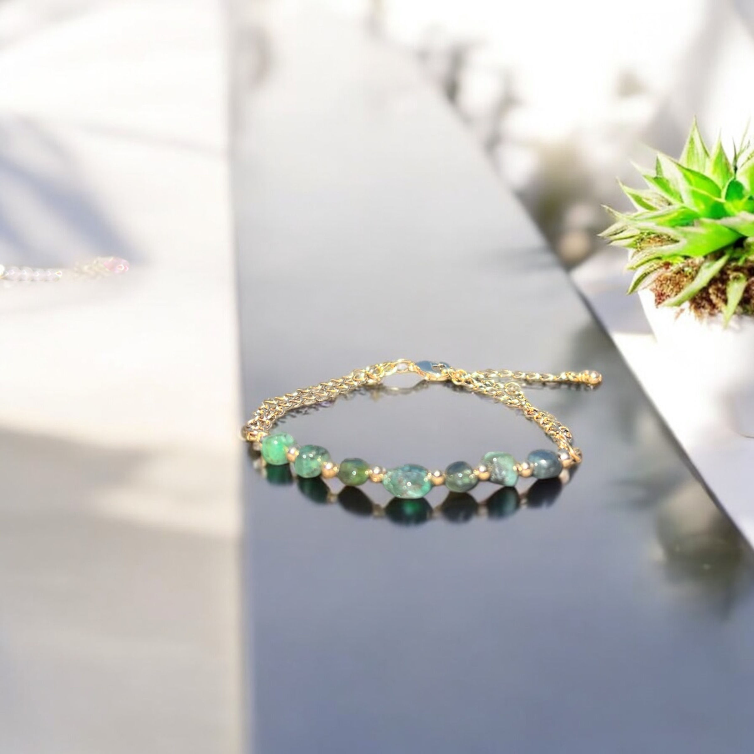 May’s Embrace - Raw Emerald & Gold Bracelet