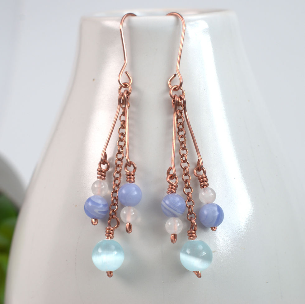 Blue Selenite & Copper Hand wrapped Chain Drop Earrings