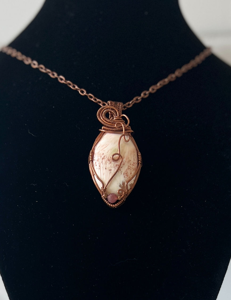 Scolecite & Copper Wire Pendant with Tourmaline Accent