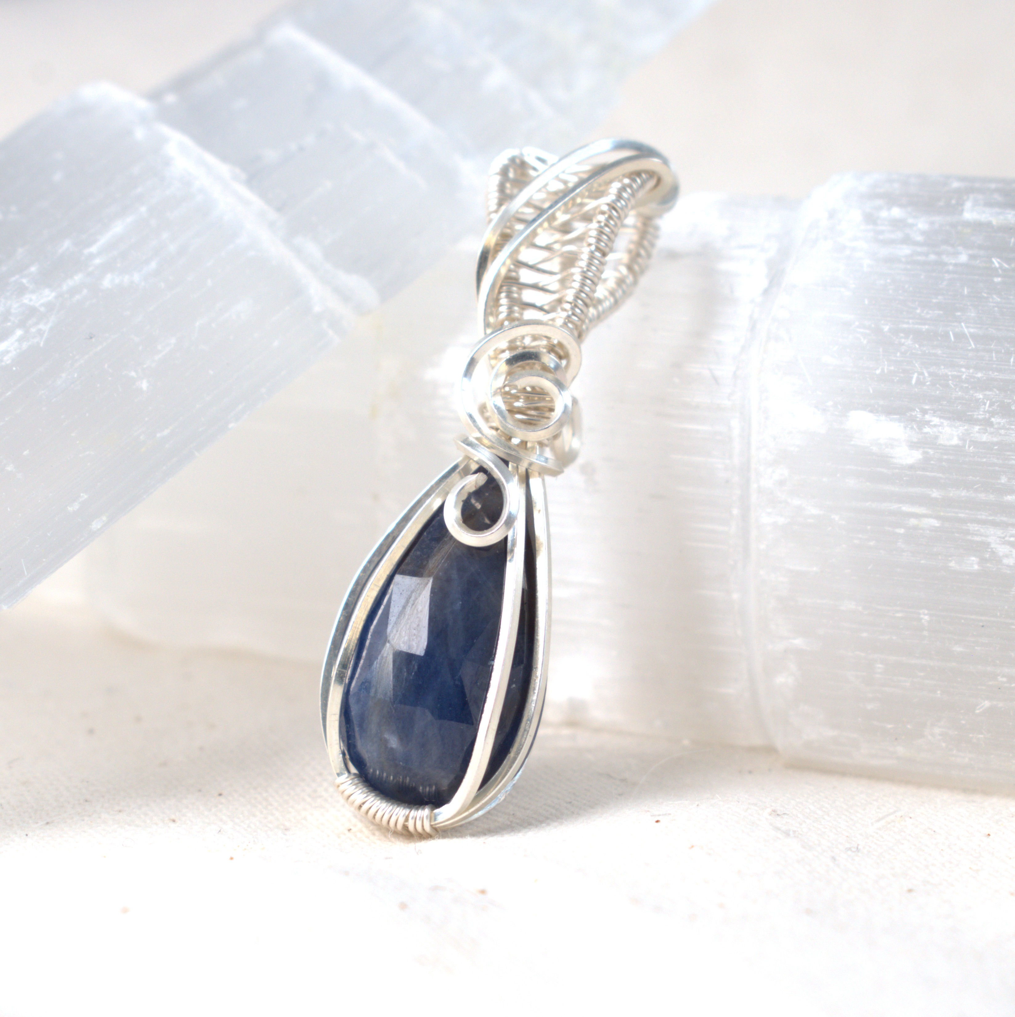 Into the Dark - Sapphire Pendant in Silver Filled Wire