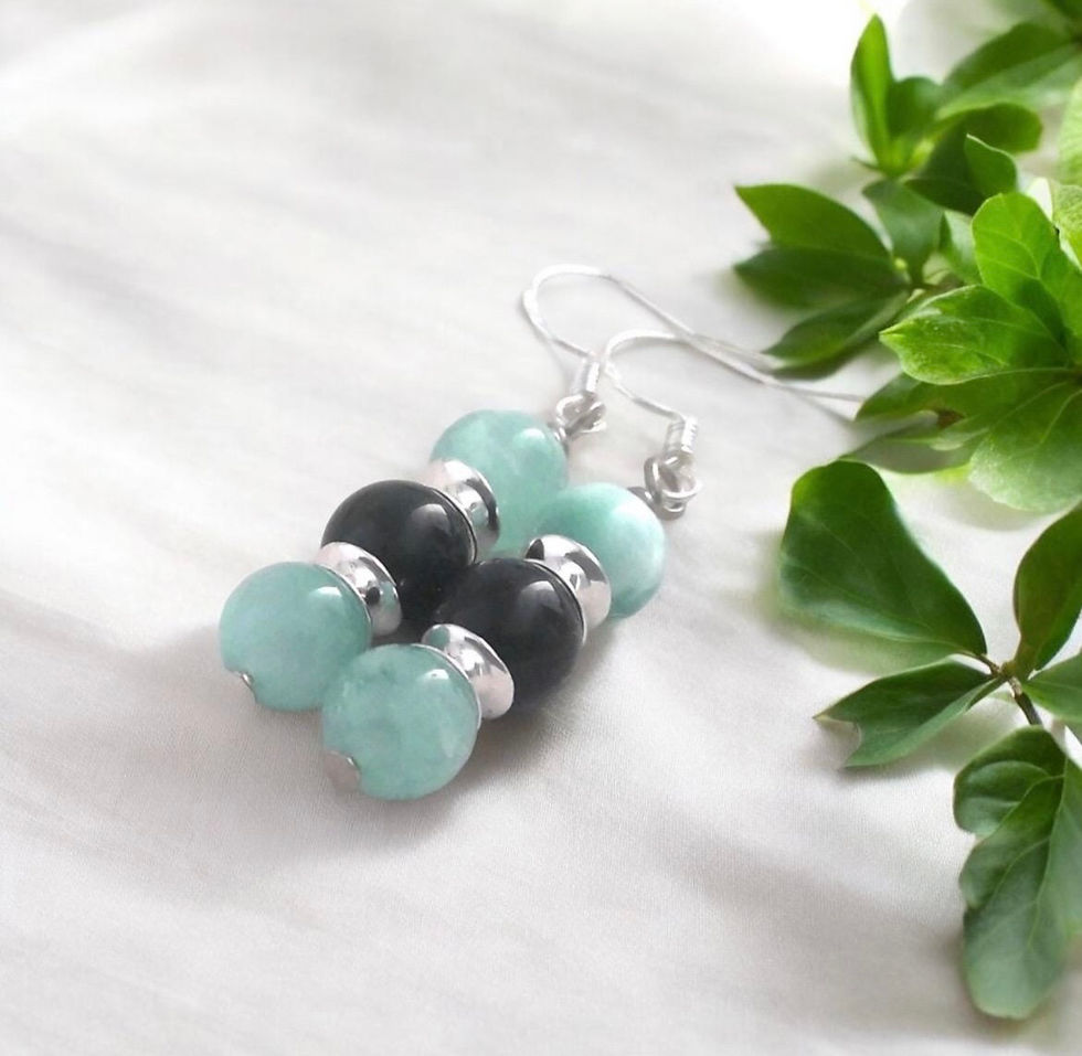 Green/Blue Obsidian Sterling Silver Drop Earrings