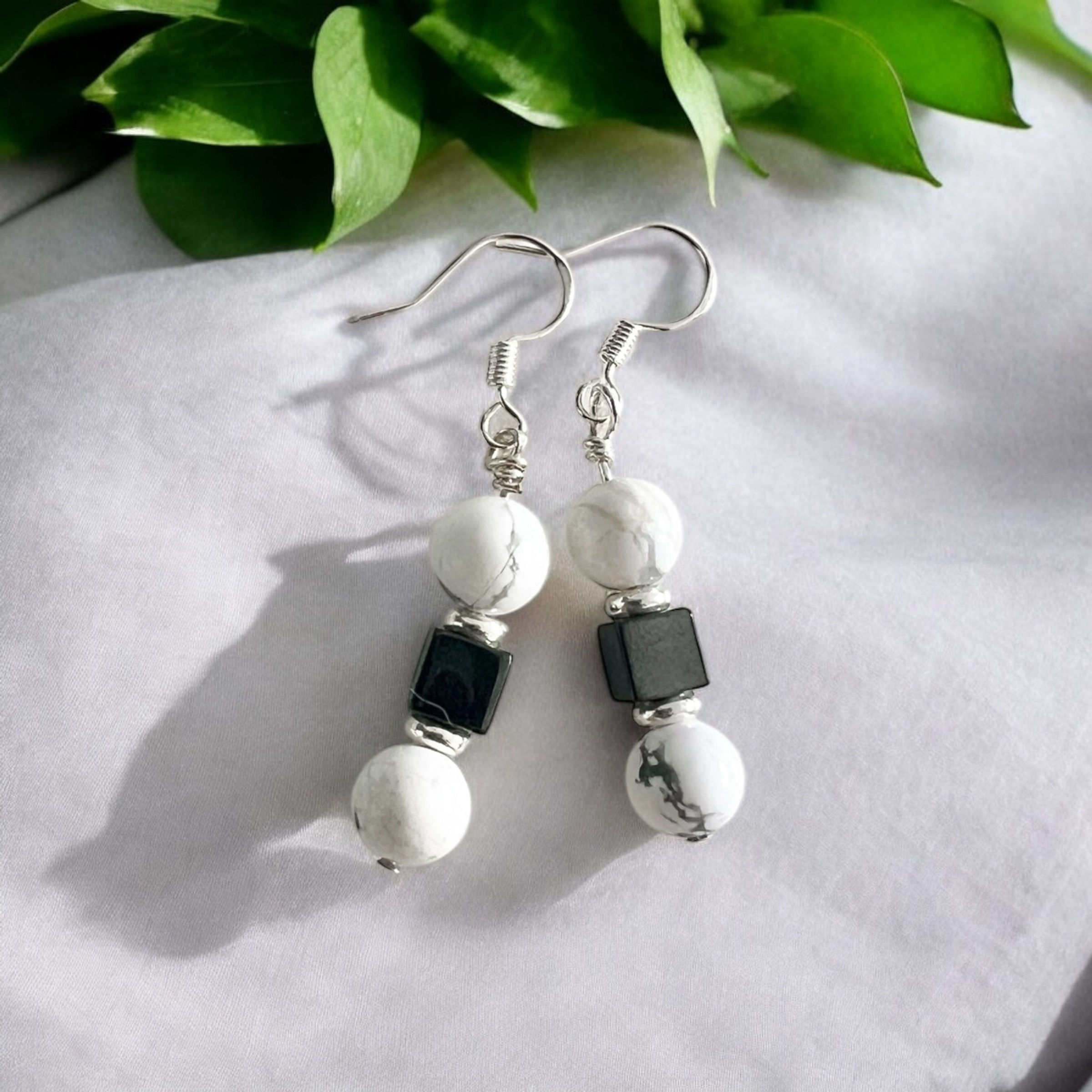 Sterling Silver Howlite and Hematite Cube Earrings!