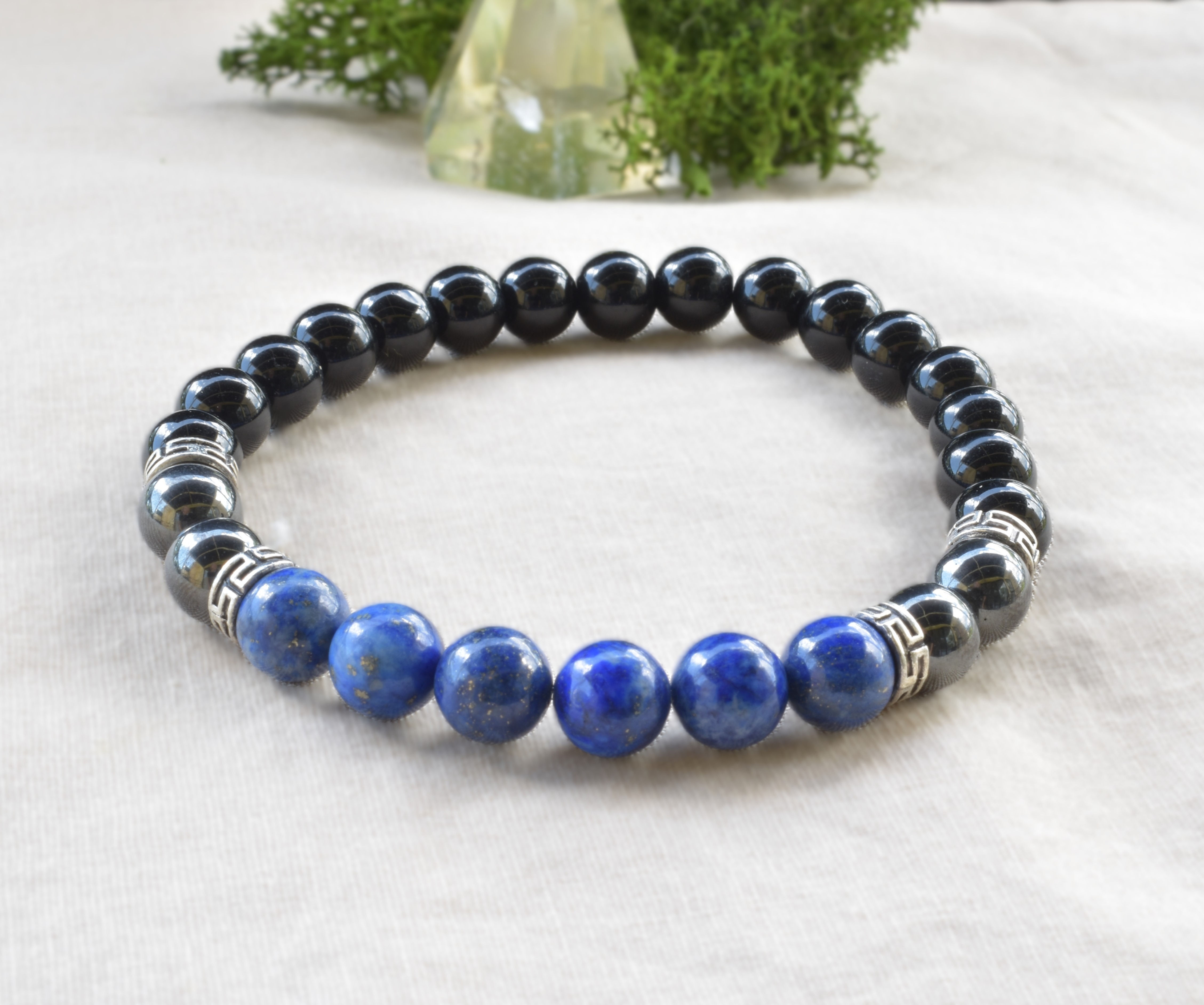 Lapis Lazuli & Onyx Bracelet with Hematite & Stainless Steel