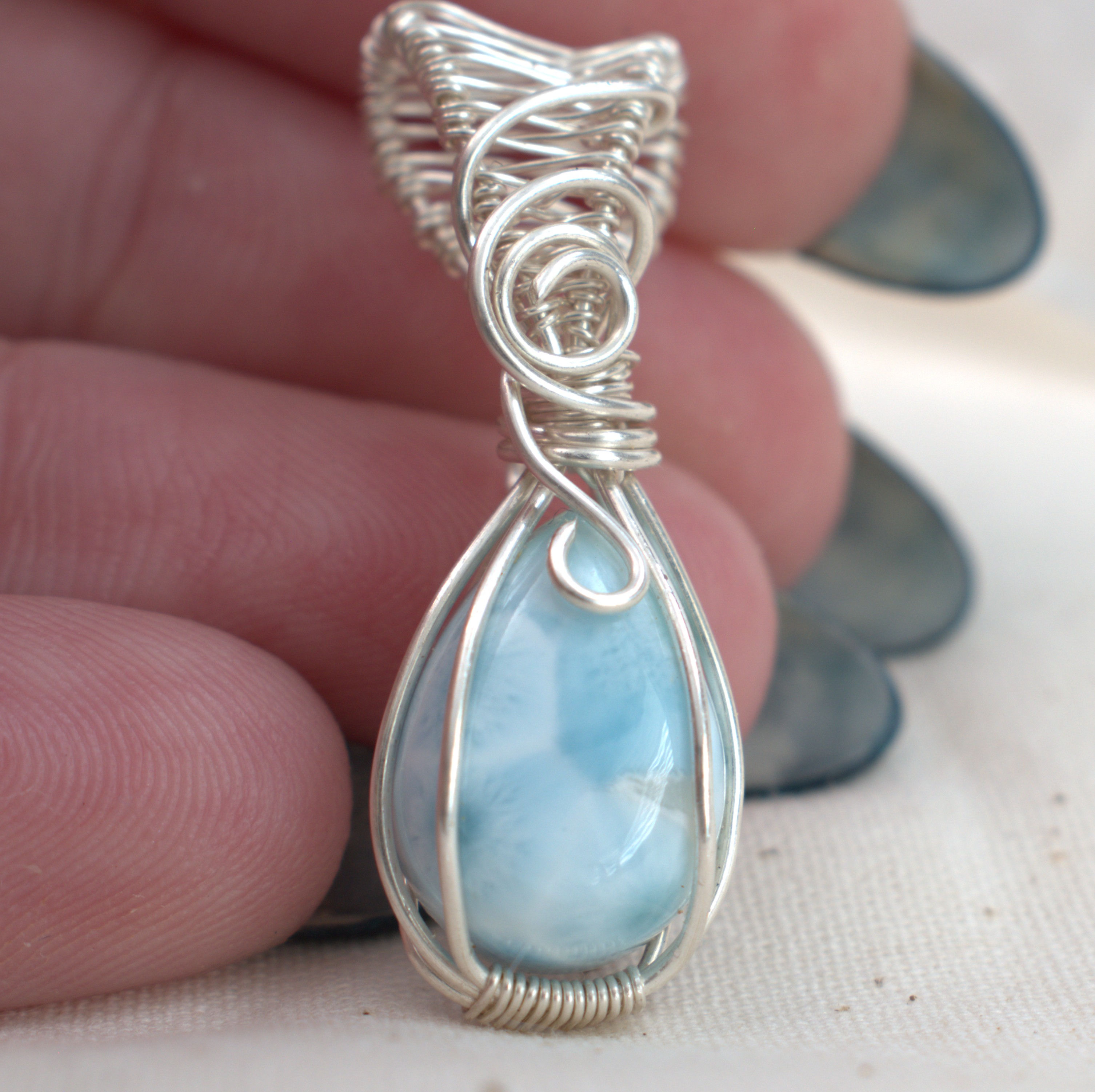Larimar Wire Wrapped Keepsake Pendant