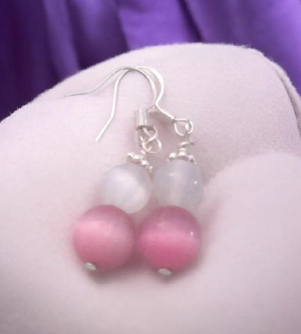Petal Light – Selenite & Pink Cat’s Eye Sterling Silver Earrings