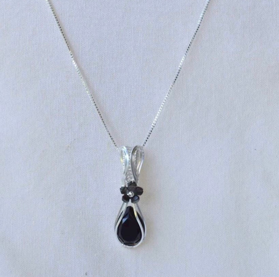 Thumbnail: Black Onyx Pendant Necklace, Wire Wrapped Pendant, Mother's Day Keepsake