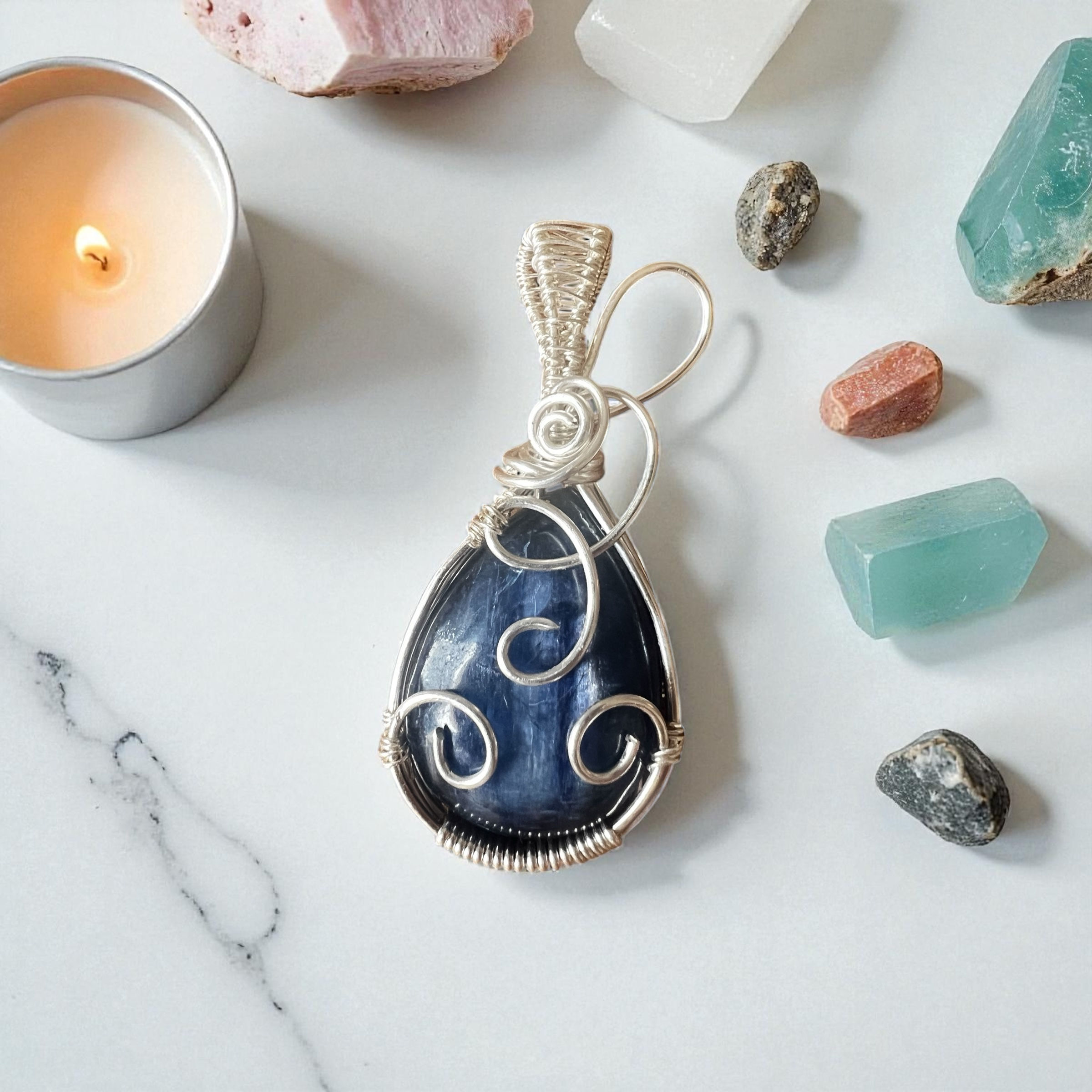 Kaelin's Breath - Kyanite Pendant — Hand-wrapped in Silver-Filled Wire