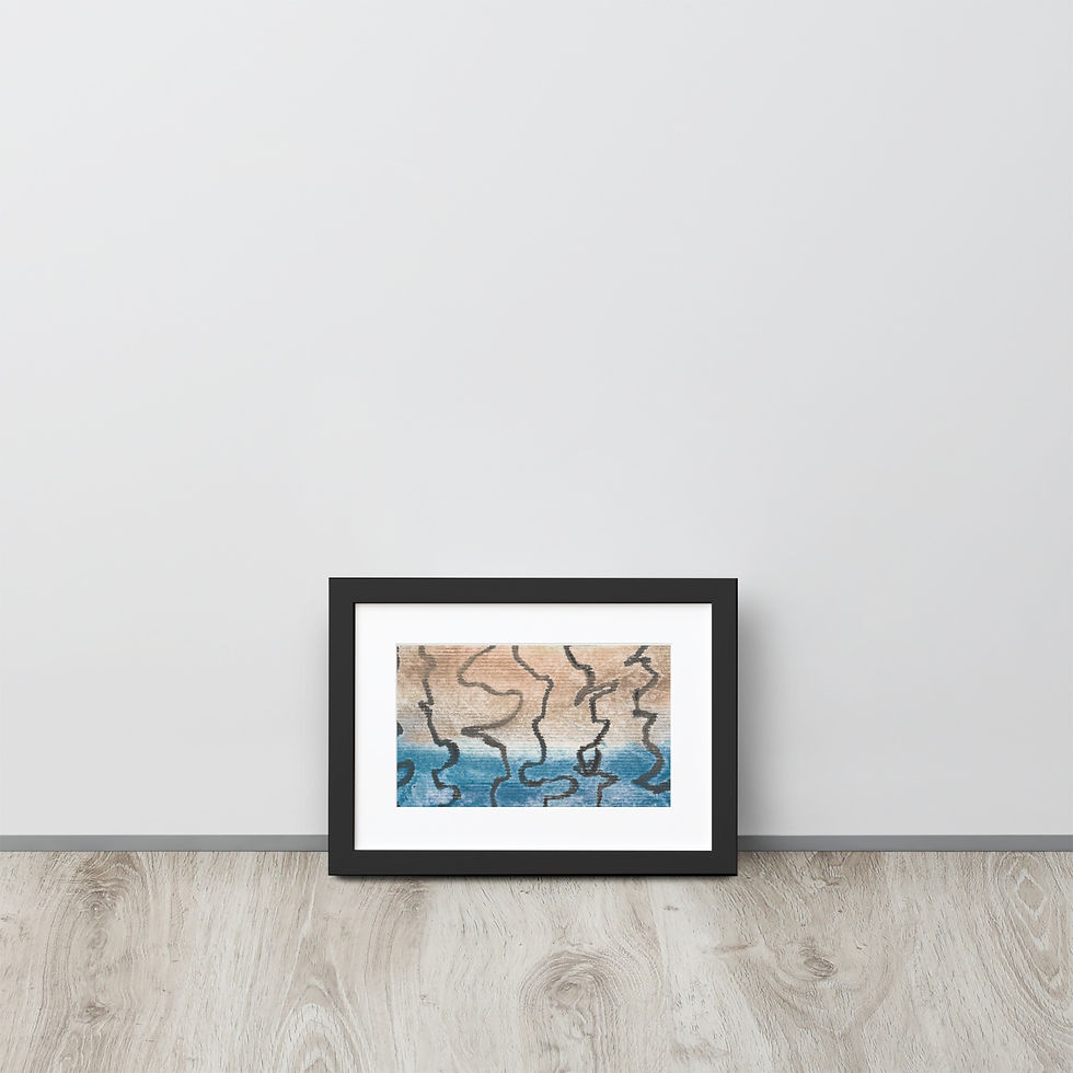 abstract art print with a blue and natural colors. painting by European artist. Dynamic lines give a original character