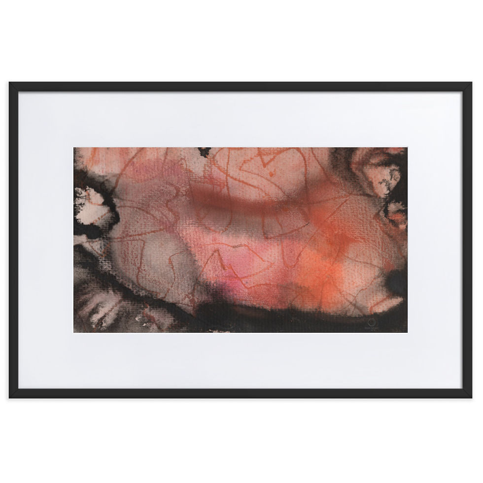 Dark moody abstract print in black, deep browns, and rich red tones